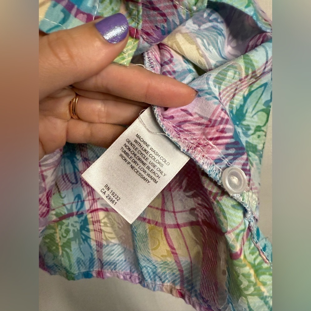 Vintage Alfred Dunner Colorful Plaid Floral Semi Sheer Button Up Oversize Small - Picture 7 of 9
